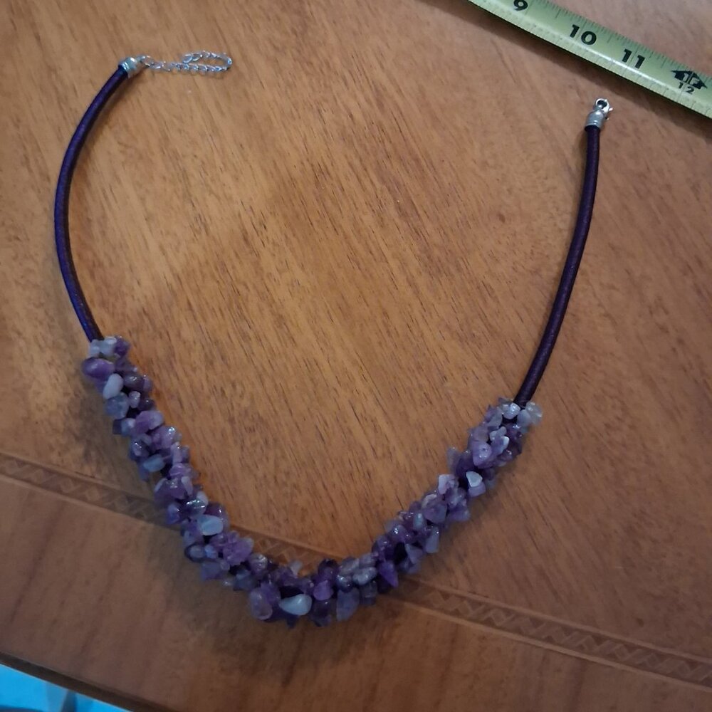 Natural Polished Amethyst Chip Beaded Necklace